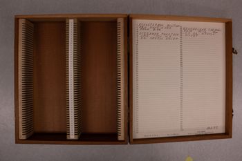 Media type: image;   Special Collections 3426 documents cataloged_item 3427 Description: Digital photo of Northcutt box to document exterior and interior text.;